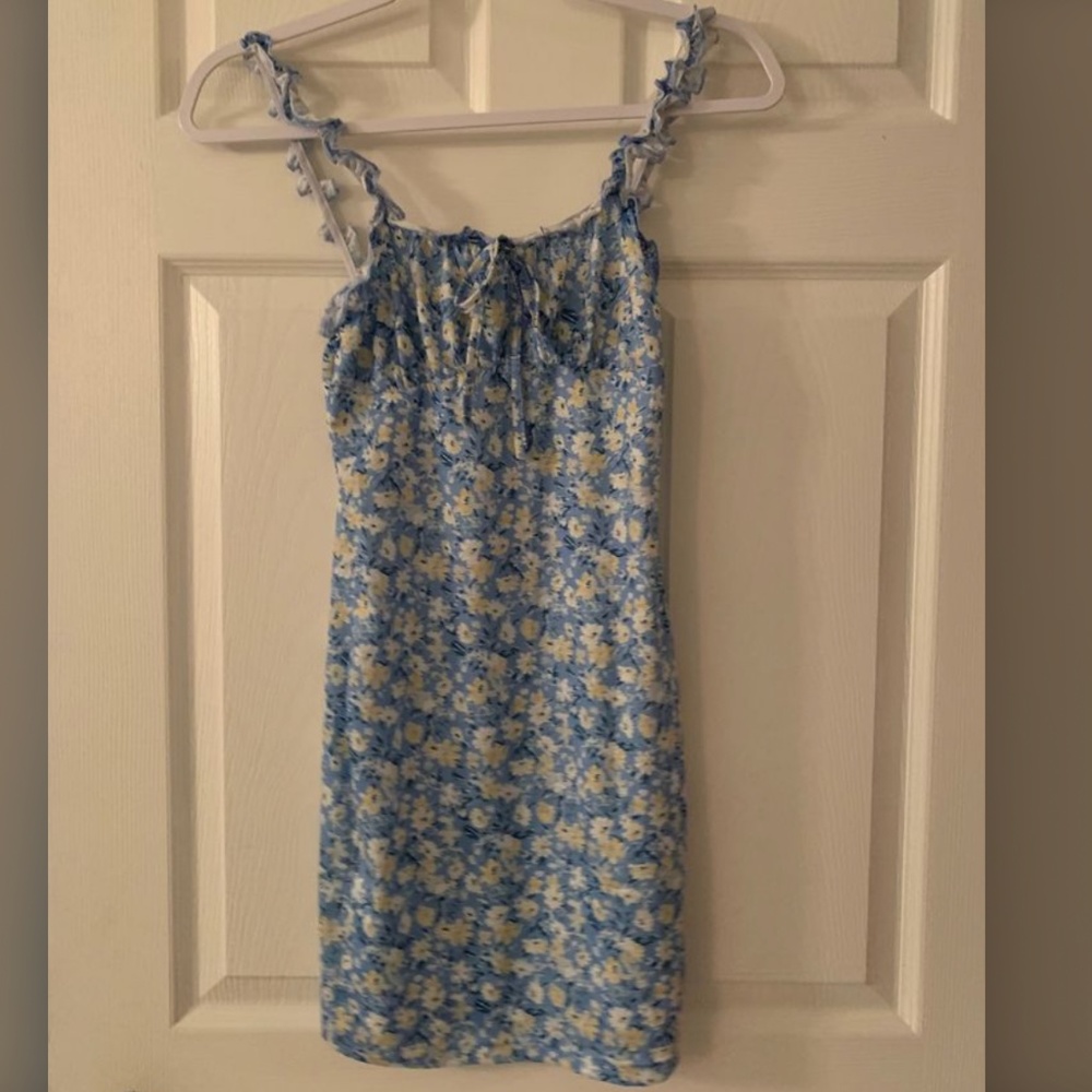 baby blue and yellow flowered dress